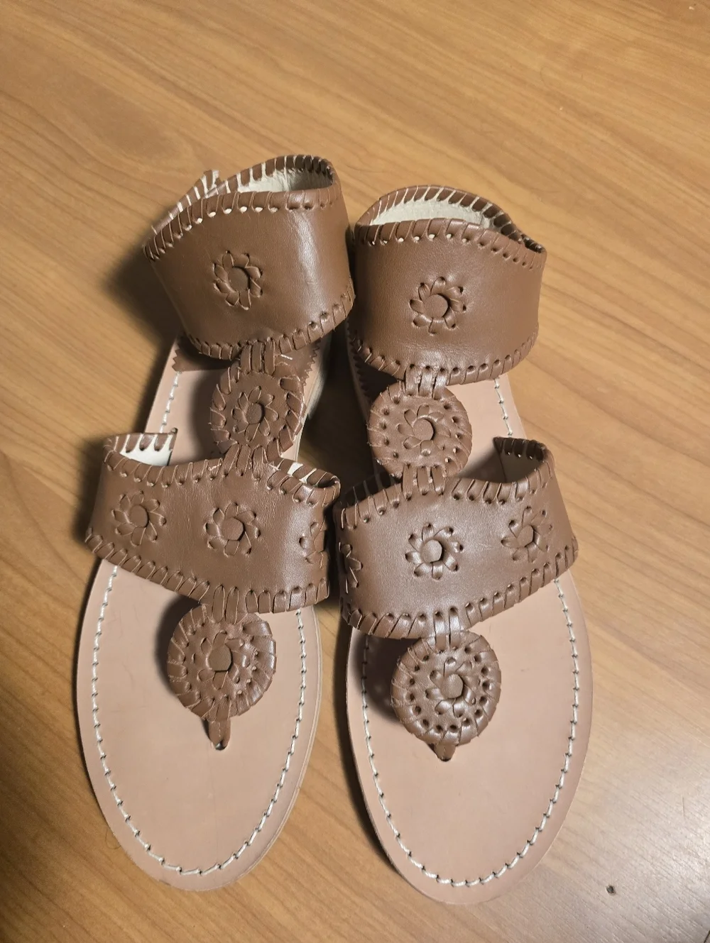 Jack Rogers Women’s Brown Leather Embroidered Slide Sandals